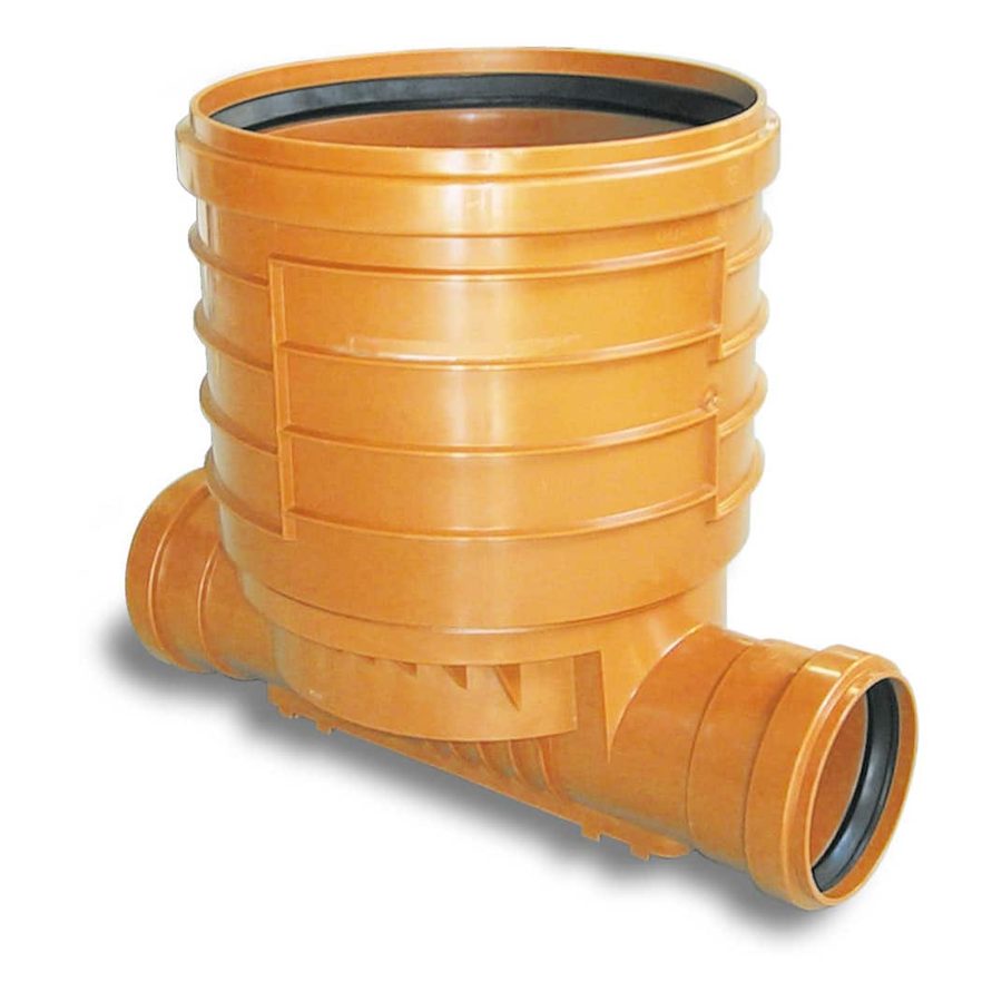 [3.790.150] PVC fráveitubrunnur með einu innrennsli og einu útrennsli 150mm stútar